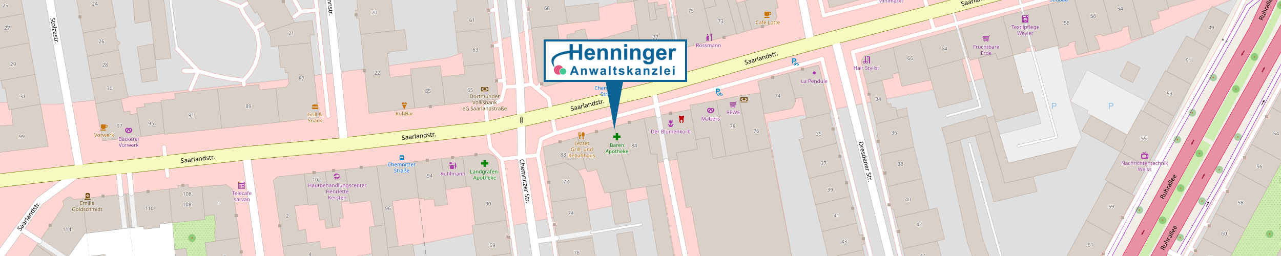 Kartenausschnitt Kanzlei Henninger Dortmund